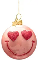 Vondels glazen kerstbal smiley 7.5cm oranje - afbeelding 1