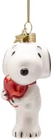 Vondels glazen kerstbal Snoopy met hart 11cm wit, rood - afbeelding 4