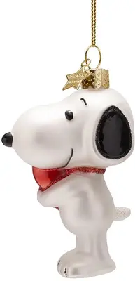 Vondels glazen kerstbal Snoopy met hart 11cm wit, rood - afbeelding 2