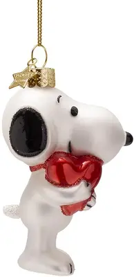 Vondels glazen kerstbal Snoopy met hart 11cm wit, rood - afbeelding 1