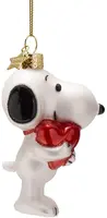 Vondels glazen kerstbal Snoopy met hart 11cm wit, rood - afbeelding 1