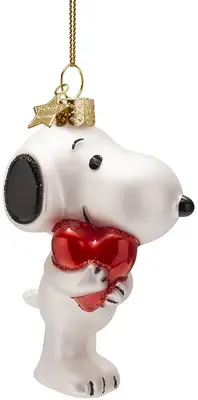 Vondels glazen kerstbal Snoopy met hart 11cm wit, rood - afbeelding 5