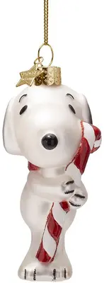 Vondels glazen kerstbal Snoopy met zuurstok 11cm wit, rood - afbeelding 2