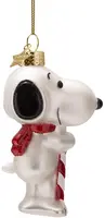 Vondels glazen kerstbal Snoopy met zuurstok 11cm wit, rood - afbeelding 1