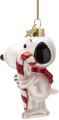 Vondels glazen kerstbal Snoopy met zuurstok 11cm wit, rood - afbeelding 4
