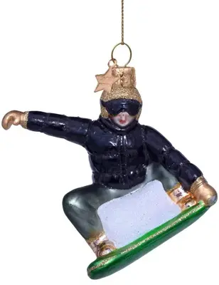 Vondels glazen kerstbal snowboarder 8.5cm multi - afbeelding 1