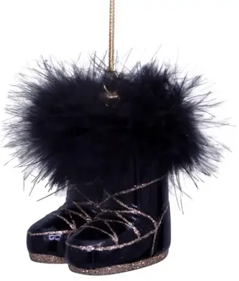 Vondels glazen kerstbal snowboots 7.5cm zwart - afbeelding 2