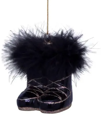 Vondels glazen kerstbal snowboots 7.5cm zwart - afbeelding 1
