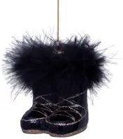 Vondels glazen kerstbal snowboots 7.5cm zwart - afbeelding 1