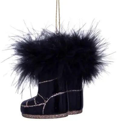 Vondels glazen kerstbal snowboots 7.5cm zwart - afbeelding 3