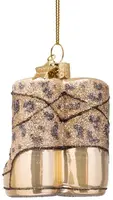 Vondels glazen kerstbal snowboots panterprint 7.5cm champagne - afbeelding 3