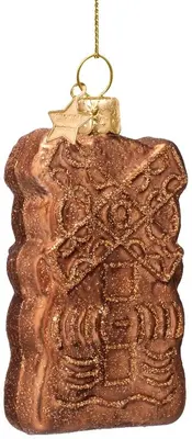 Vondels glazen kerstbal speculaas 9cm bruin - afbeelding 3