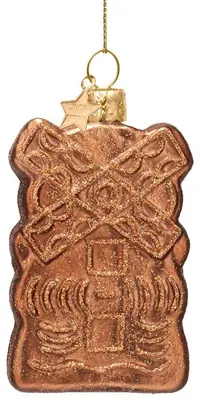 Vondels glazen kerstbal speculaas 9cm bruin - afbeelding 1