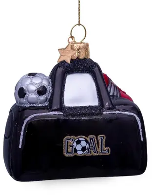 Vondels glazen kerstbal sporttas 6cm zwart - afbeelding 4