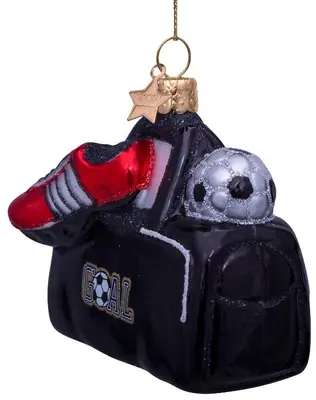Vondels glazen kerstbal sporttas 6cm zwart - afbeelding 2