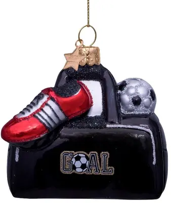 Vondels glazen kerstbal sporttas 6cm zwart - afbeelding 1