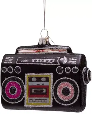 Vondels glazen kerstbal stereo 10.5cm zwart - afbeelding 1