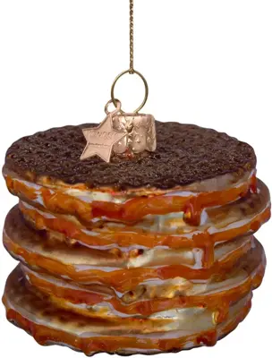 Vondels glazen kerstbal stroopwafel 6cm bruin - afbeelding 1