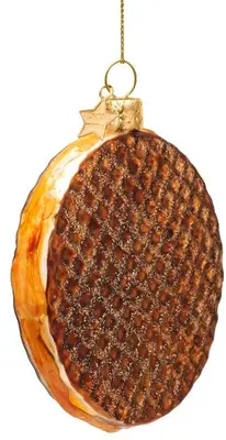 Vondels glazen kerstbal stroopwafel 8.5cm bruin - afbeelding 2