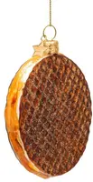 Vondels glazen kerstbal stroopwafel 8.5cm bruin - afbeelding 2