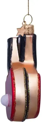 Vondels glazen kerstbal tafeltennis 9cm rood, zwart - afbeelding 3