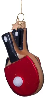 Vondels glazen kerstbal tafeltennis 9cm rood, zwart  - afbeelding 2