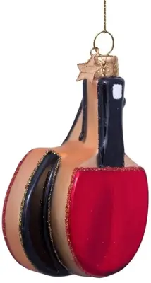 Vondels glazen kerstbal tafeltennis 9cm rood, zwart - afbeelding 4