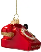Vondels glazen kerstbal telefoon draaischijf 7cm rood - afbeelding 2