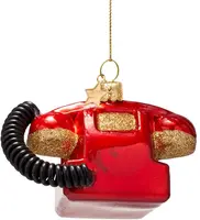 Vondels glazen kerstbal telefoon draaischijf 7cm rood - afbeelding 3