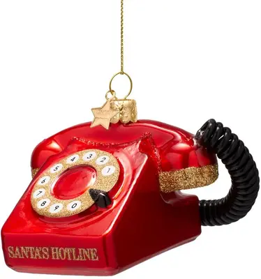 Vondels glazen kerstbal telefoon draaischijf 7cm rood - afbeelding 1