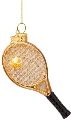 Vondels glazen kerstbal tennisracket 9.5cm goud - afbeelding 1