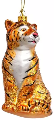 Vondels glazen kerstbal tijger 12cm oranje  - afbeelding 1
