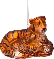 Vondels glazen kerstbal tijger met jong 7.5cm bruin - afbeelding 1