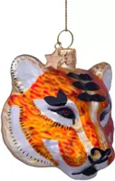 Vondels glazen kerstbal tijgerkop 7.5cm bruin - afbeelding 2