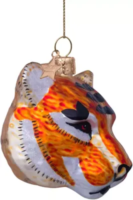 Vondels glazen kerstbal tijgerkop 7.5cm bruin - afbeelding 3