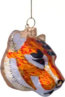 Vondels glazen kerstbal tijgerkop 7.5cm bruin - afbeelding 3