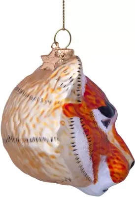 Vondels glazen kerstbal tijgerkop 7.5cm bruin - afbeelding 4