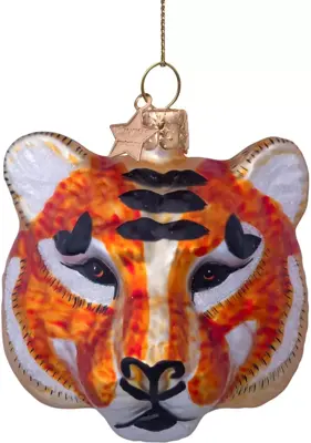 Vondels glazen kerstbal tijgerkop 7.5cm bruin - afbeelding 1