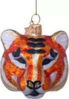 Vondels glazen kerstbal tijgerkop 7.5cm bruin - afbeelding 1