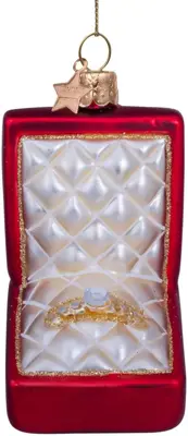 Vondels glazen kerstbal trouwring in doosje 9cm rood - afbeelding 2