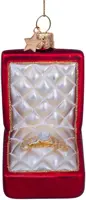 Vondels glazen kerstbal trouwring in doosje 9cm rood - afbeelding 2