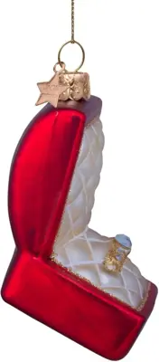 Vondels glazen kerstbal trouwring in doosje 9cm rood - afbeelding 4