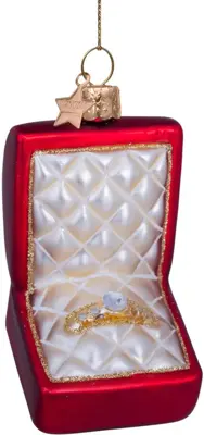 Vondels glazen kerstbal trouwring in doosje 9cm rood - afbeelding 1