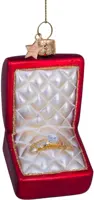 Vondels glazen kerstbal trouwring in doosje 9cm rood - afbeelding 1