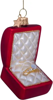 Vondels glazen kerstbal trouwring in doosje 9cm rood - afbeelding 3