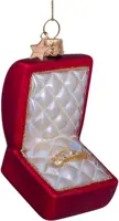 Vondels glazen kerstbal trouwring in doosje 9cm rood - afbeelding 3