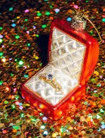 Vondels glazen kerstbal trouwring in doosje 9cm rood - afbeelding 7