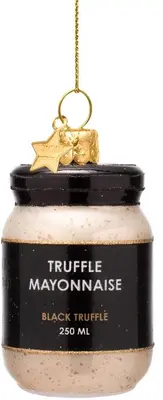 Vondels glazen kerstbal truffelmayonaise 7cm zwart, wit - afbeelding 1