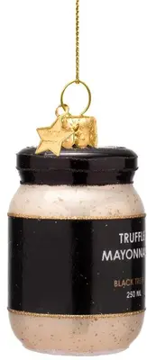 Vondels glazen kerstbal truffelmayonaise 7cm zwart, wit - afbeelding 2