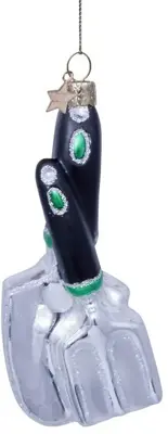 Vondels glazen kerstbal tuingereedschap 12cm zilver, zwart - afbeelding 1